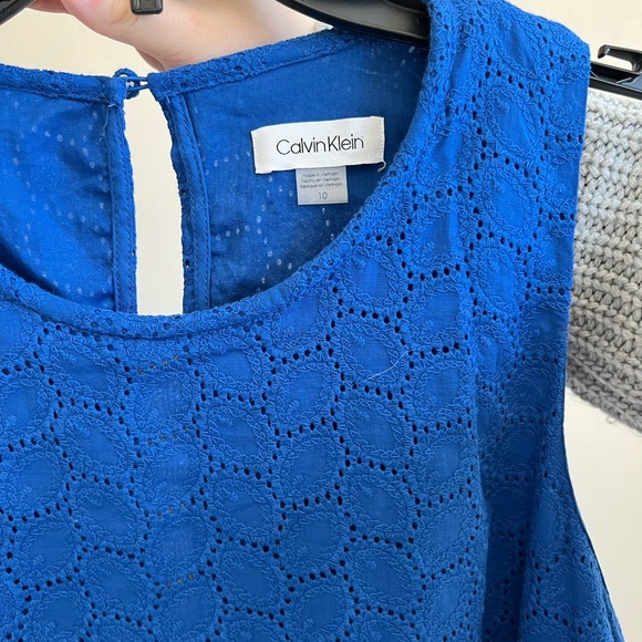NWT Calvin Klein Blue Crochet Pattern Tank Dress Women’s 10 Work Career - Picture 3 of 5
